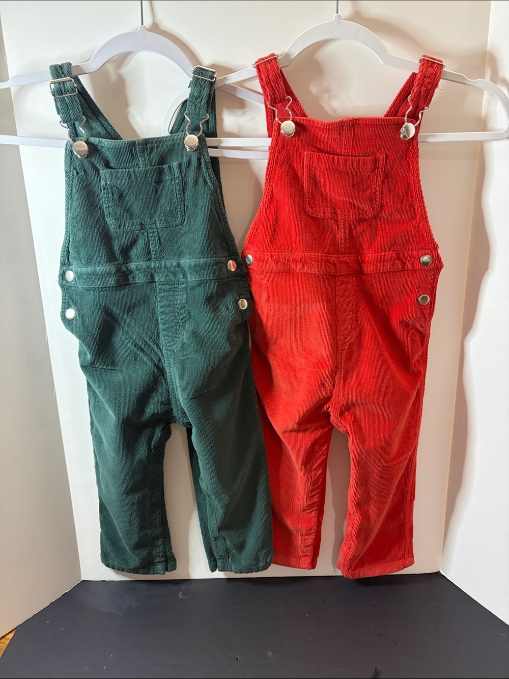 Hanna Andersson Red and Green Corduroy Kids Overalls - 3T